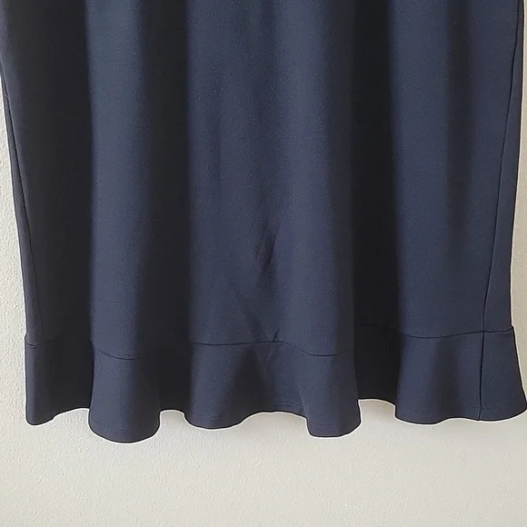 J Jill Navy Blue Ponte Ruffle Wrap Dress Size Medium Petite MP - Picture 7 of 10